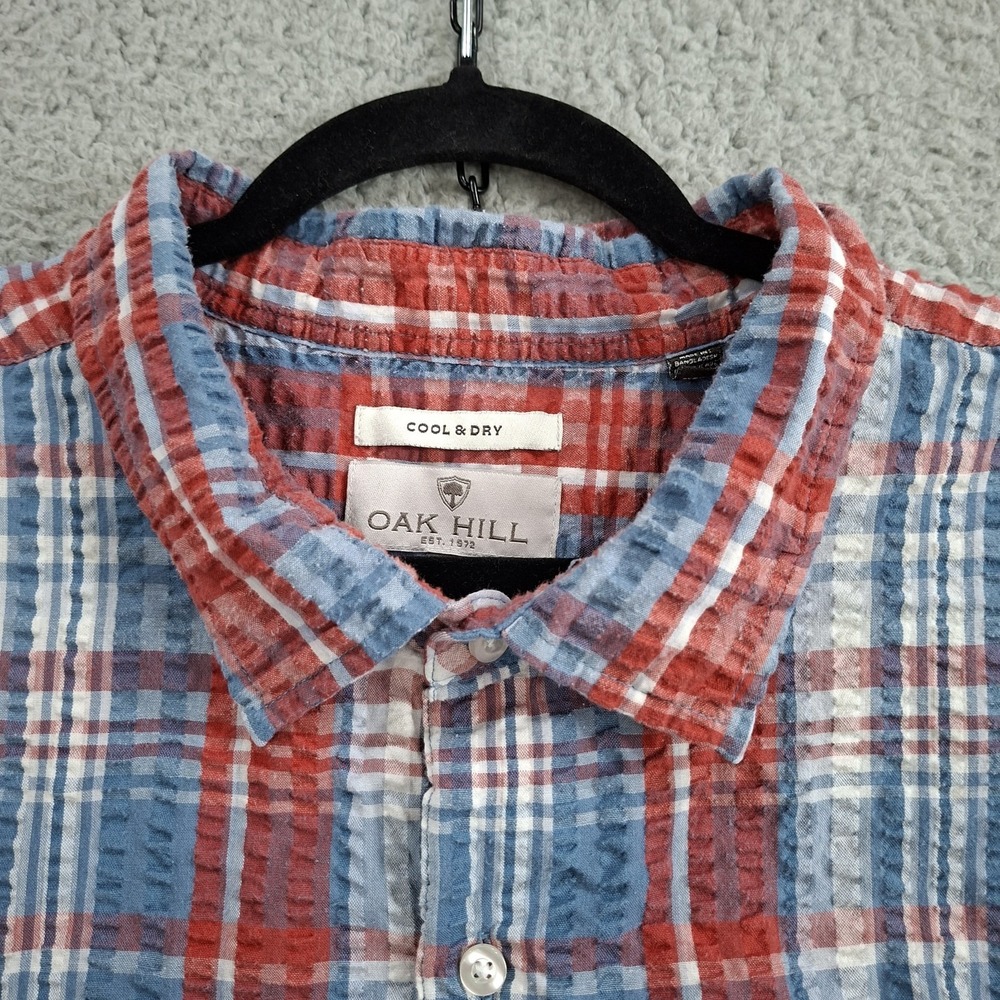 Oak Hill Mens 3XLT Cool & Dry Shirt Red White and Blue Plaid Seersucker Summer